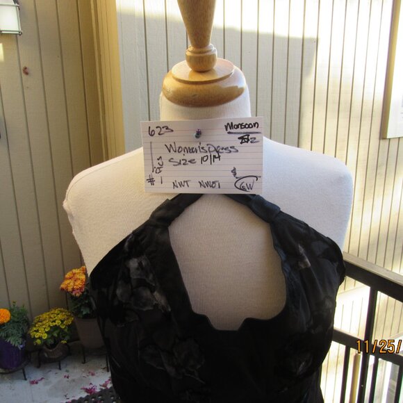 #623  WOMEN'S LONG BLACK CHIFFON EVENING DRESS BY MONSOON  (SIZE 10US / 14UK) - Picture 2 of 5